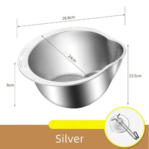 Free Shipping Integrated Washing & Drainage Stainless Steel Rice Vegetable Fruit Washing Basin