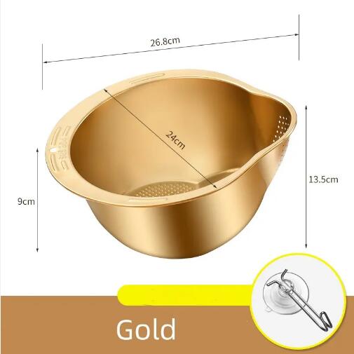 Free Shipping Integrated Washing & Drainage Stainless Steel Rice Vegetable Fruit Washing Basin