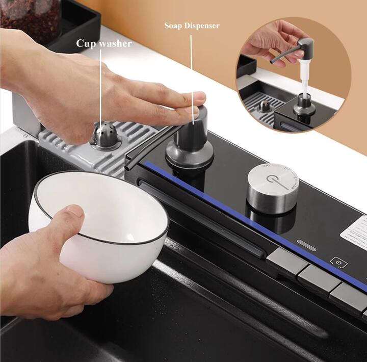 Free Shipping Kitchen Sink,304 Stainless Steel Built-in Kitchen Sink,Whale Waterfall Sink Large Single Sink,Intelligent Digital Display Water Faucet